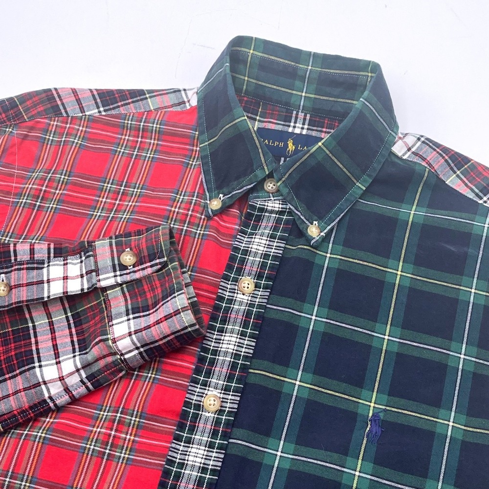 Ralph Lauren Mens Plaid Patchwork Fun Shirt Multicolor Cotton Button Down S